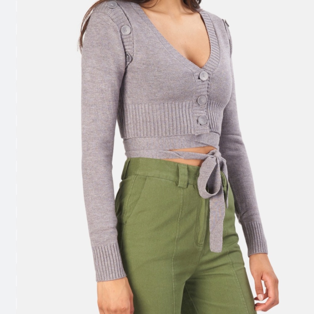 For love and Lemons Joan Cropped Cardigan & Knit tie bralette says 2x fi…